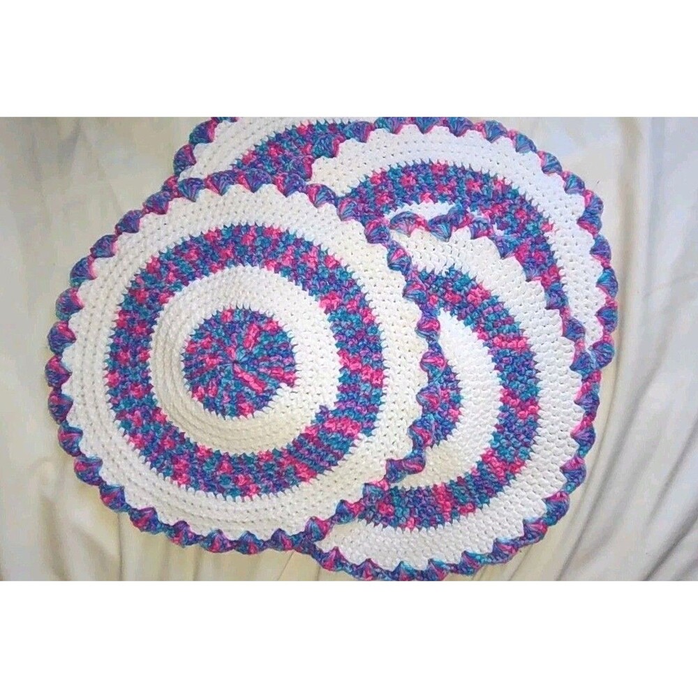 (4) 16.5" Handmade Vintage Crocheted Doilies Placemats Colorful Variegated